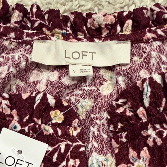 LOFT Burgundy Floral Blouse - Picture 2 of 8